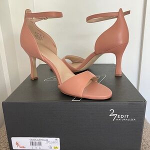 Naturalizer: Size 10 Celeste Italia Clay Tan Leather ankle straps heeled sandals